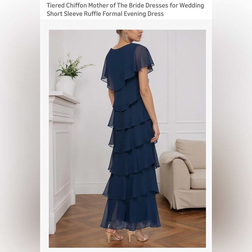 NEW Tiered Chiffon Short Sleeve Ruffle Dress-Taupe-Size 20 - Picture 2 of 6
